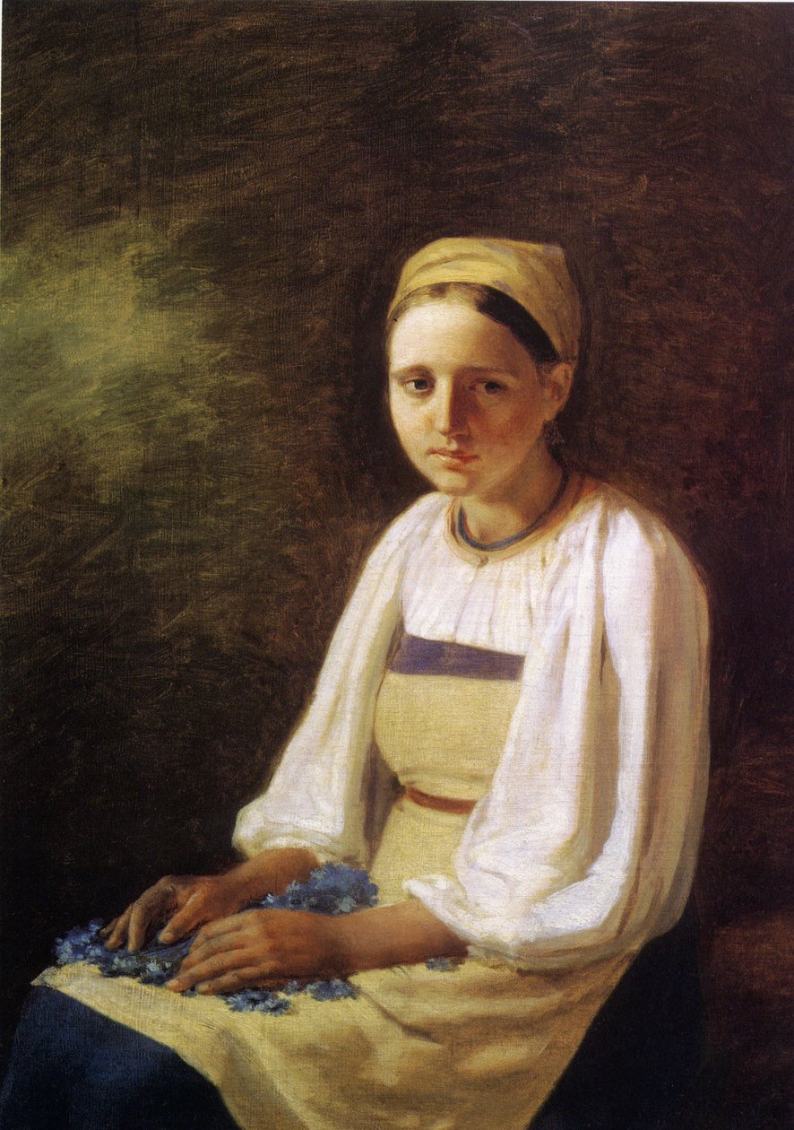 فتاة فلاحية مع زهرة الذرة ، 1820s بواسطة أليكسي جافريلوفيتش فينيسيانوف