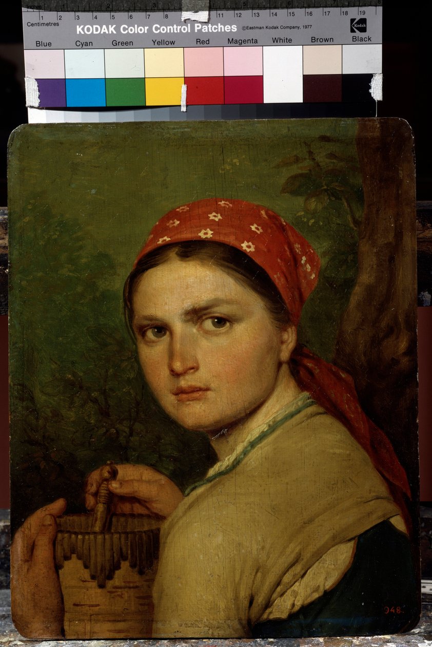 فتاة فلاحية - رسم أليكسي جافريلوفيتش فينيتسيانوف (1780-1847) ، زيت على قماش ، حوالي 1824 ، فن روسي بواسطة أليكسي جافريلوفيتش فينيسيانوف
