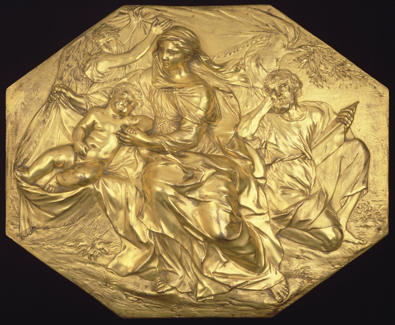 الباقي على الرحلة إلى مصر ، الإغاثة ، c.1635-40 (البرونزية المذهبة) بواسطة اليساندرو الجاردي