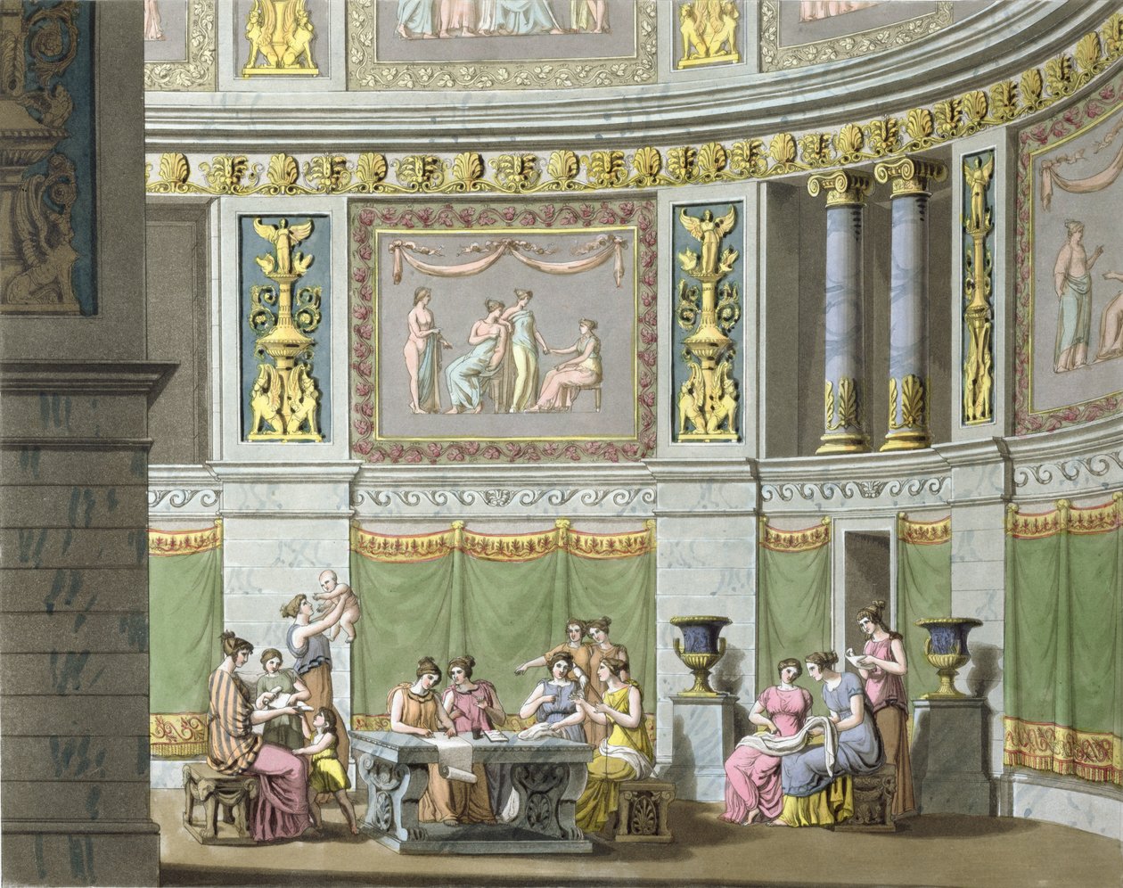 The Gynaeceum، from &39;Le Costume Ancien et Moderne&39; by Jules Ferrario، c.1825 بواسطة اليساندرو سانكوريكو