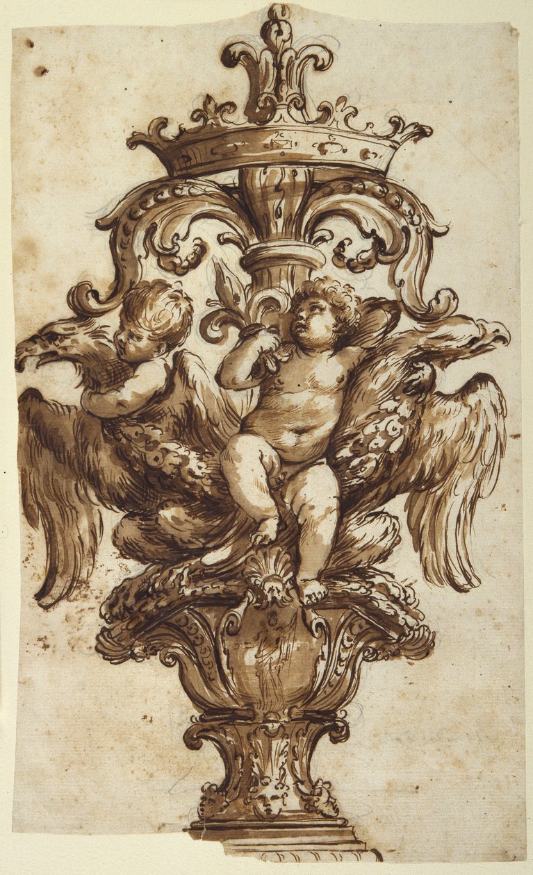 Design for a finial of a coach (pen & brown ink with wash over graphite on paper) بواسطة اليساندرو الجاردي
