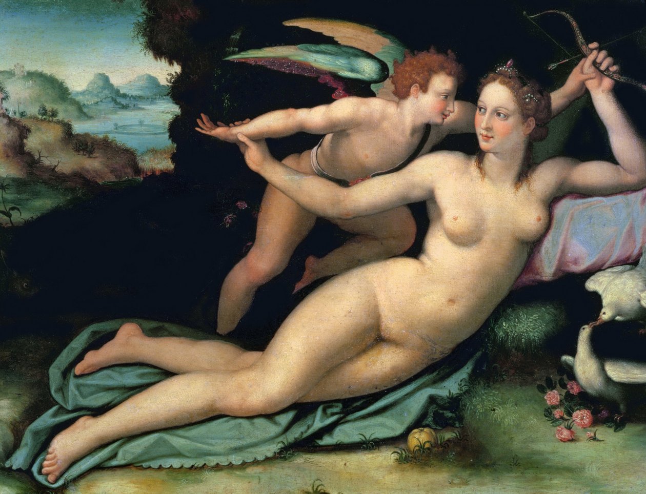 فينوس وعمور بواسطة ألوري ، أليساندرو (1535-1607). زيت على خشب ، الأبعاد: 29x38. معرض أوفيزي ، فلورنسا بواسطة اليساندرو ألوري