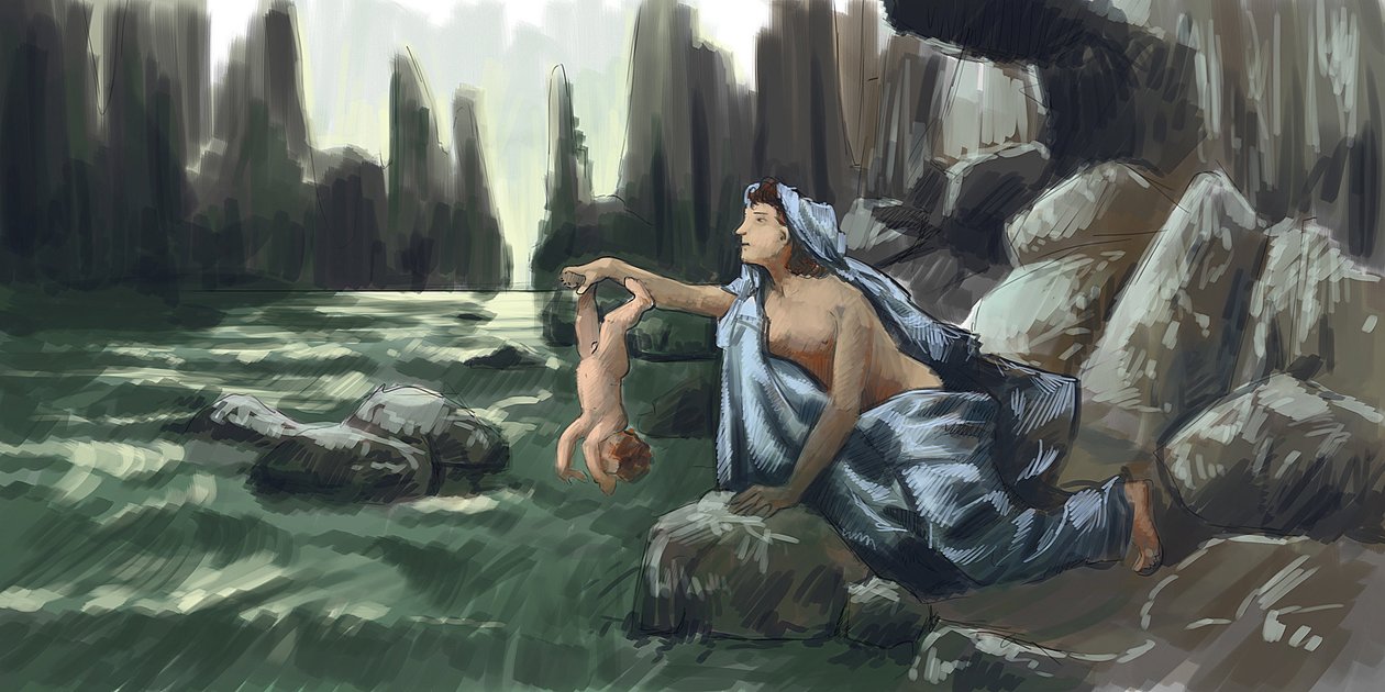 والدة أخيل تغرق ابنها من الكعب في نهر ستيكس لتجعله محصنًا رسم أليساندرو لوناتي 2015 بواسطة أليساندرو لوناتي