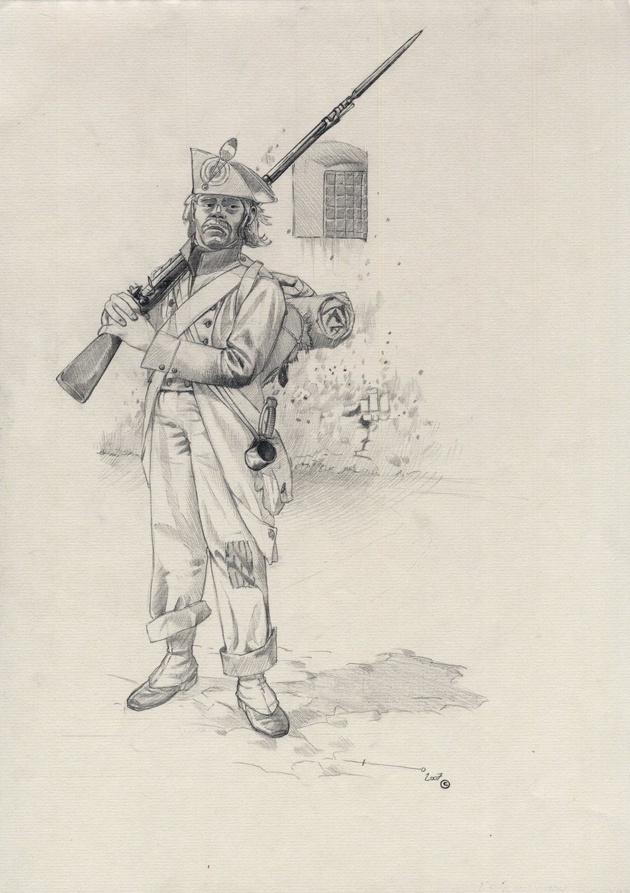 الإمبراطورية الأولى (1804-1814 أو 1815): جندي من جيش نابليون ، جندي مشاة لواء من الفرسان في حصن. رسم أليساندرو لوناتي بواسطة أليساندرو لوناتي