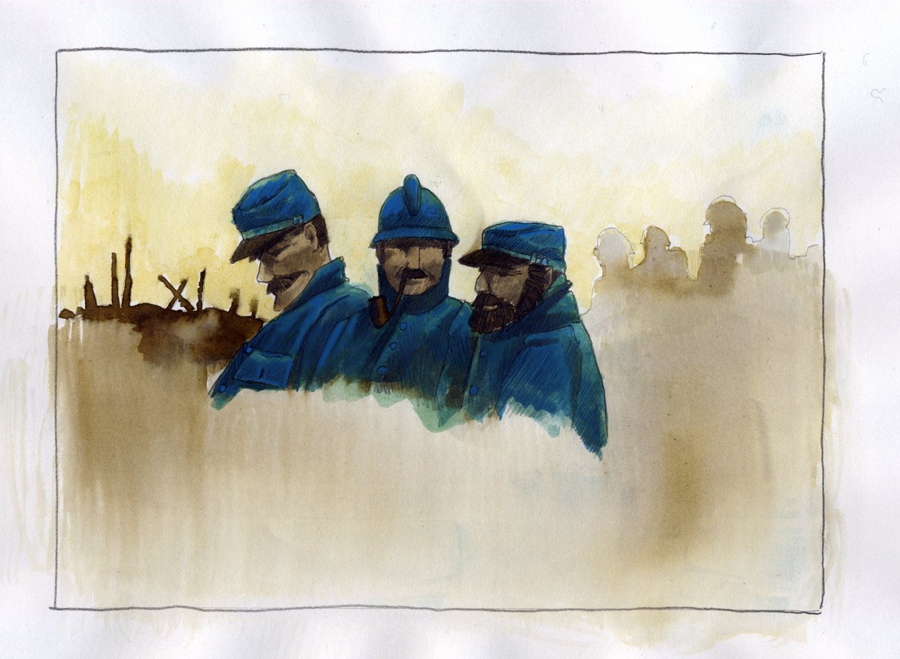 الحرب العالمية الأولى: الجنود الفرنسيون خلال الحرب العالمية الأولى رسم ملون لأليساندرو لوناتي بواسطة أليساندرو لوناتي