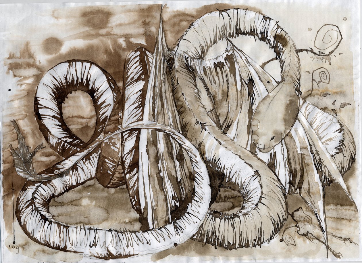 رسم توضيحي لحيوان رائع وأسطوري: تنين بجسم ثعبان طويل. الرسم الملون من قبل أليساندرو لوناتي. بواسطة أليساندرو لوناتي