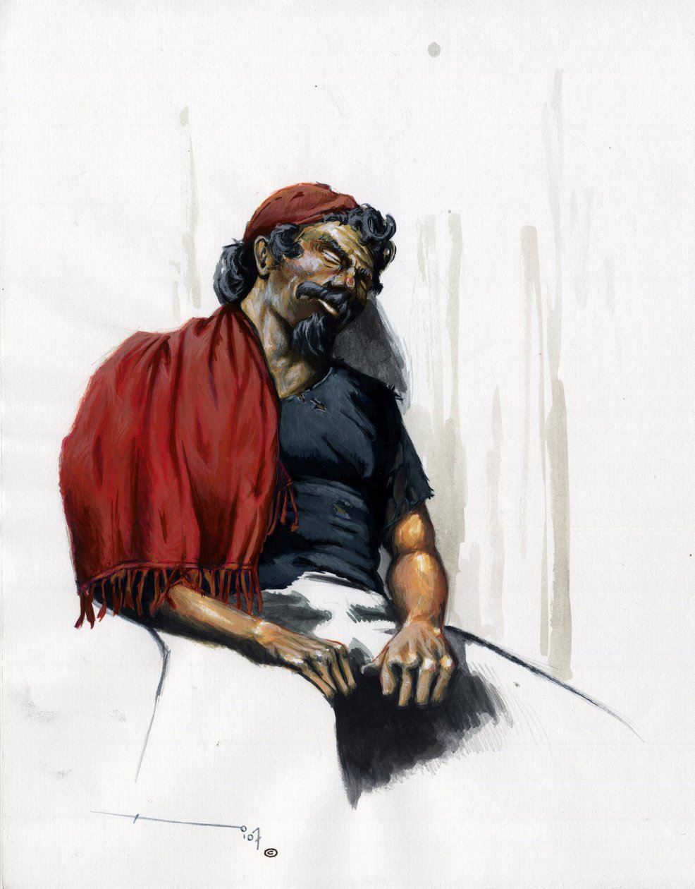 قرصان (قرصان) أو بحار نائم. الرسم الملون من قبل أليساندرو لوناتي. بواسطة أليساندرو لوناتي