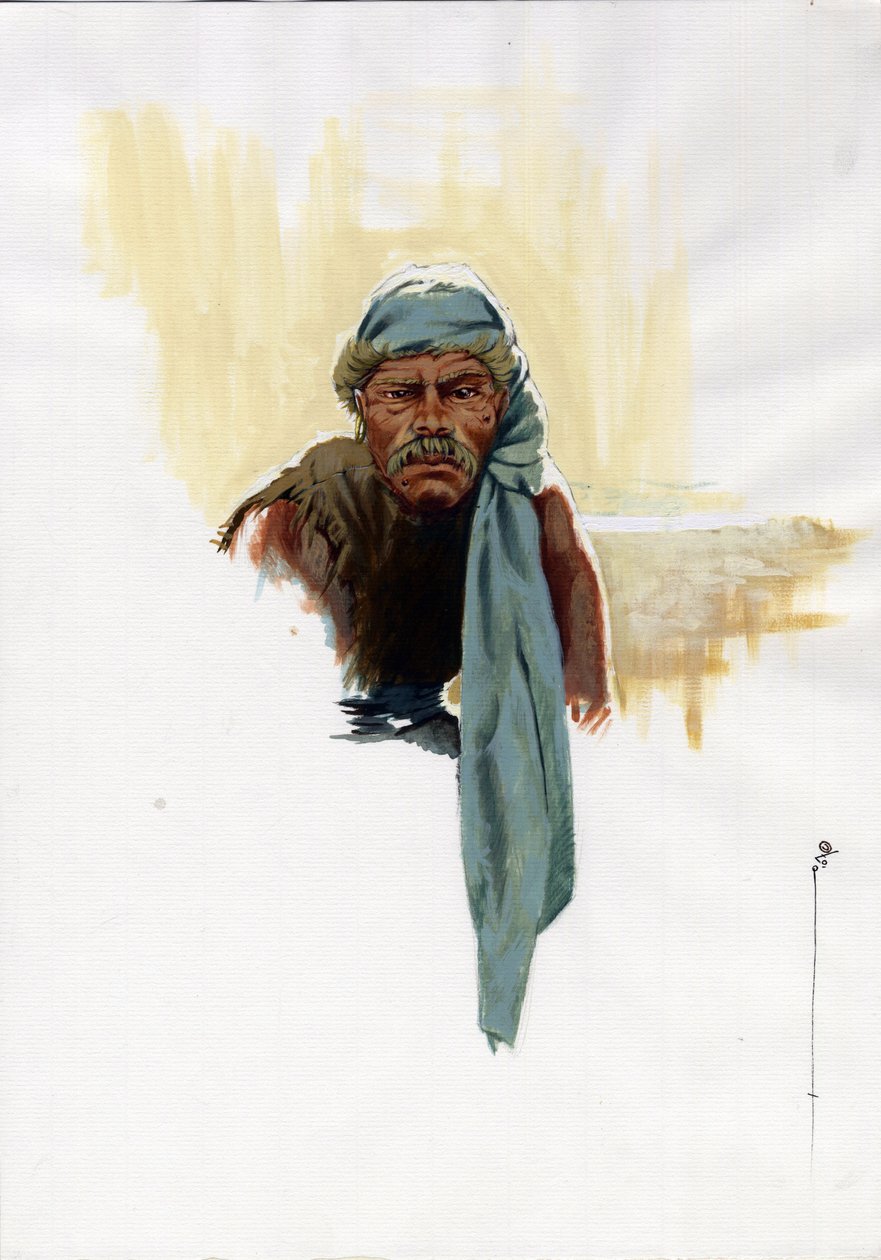 صورة لقرصن أو بحار جالس في وضح النهار. الرسم الملون من قبل أليساندرو لوناتي. بواسطة أليساندرو لوناتي