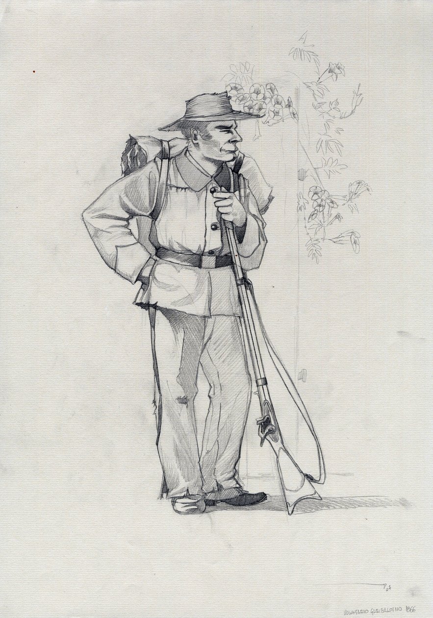 الإمبراطورية الثانية (1852-1870): توحيد إيطاليا (Risorgimento) ، متطوع في جيش غاريبالدي المعروف باسم مقاتل "القميص الأحمر" من أجل قضية جوزيبي غاريبالدي (1807-1882) في إيطاليا بواسطة أليساندرو لوناتي