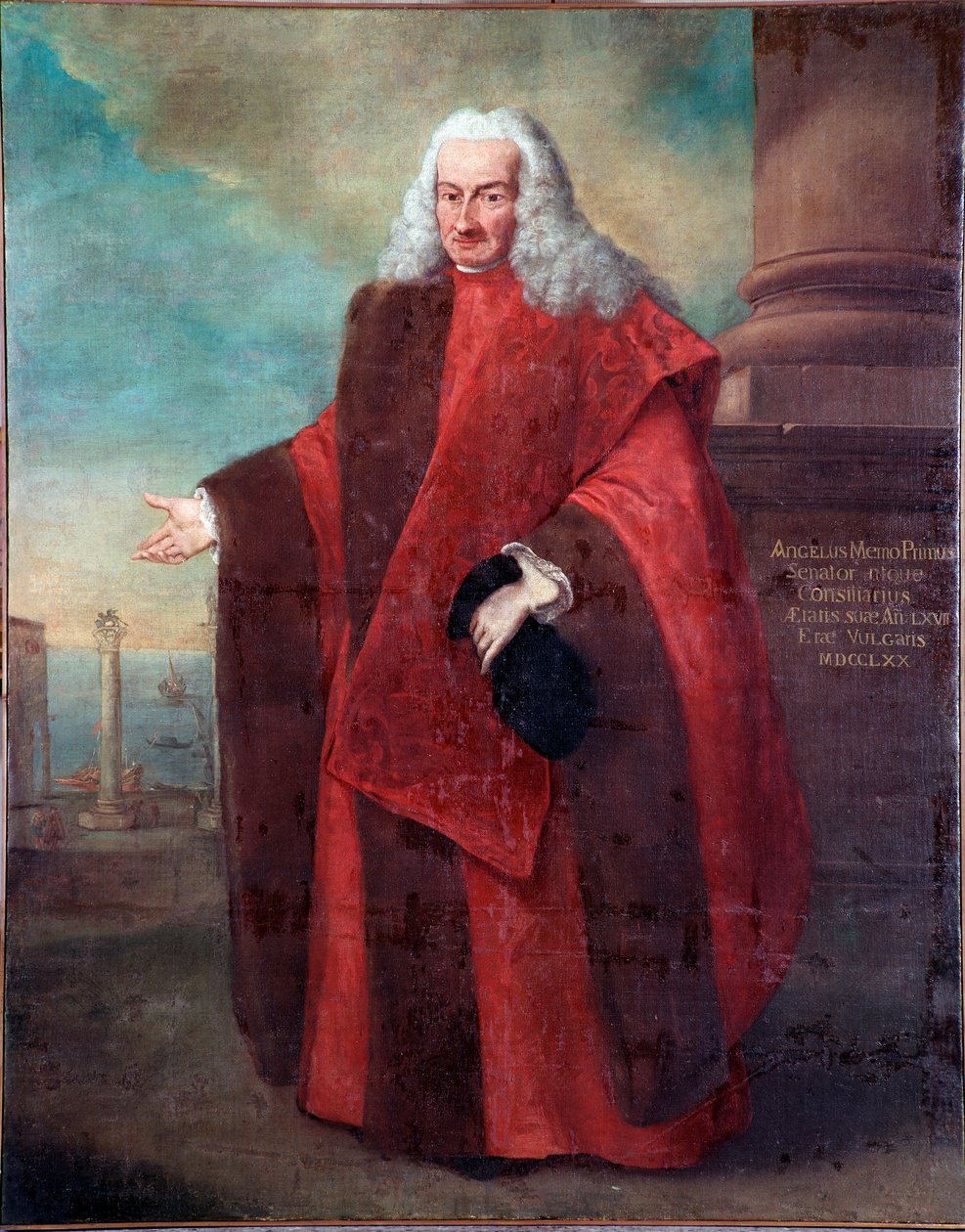 صورة لسيناتور جمهورية البندقية أنجيلو ميمو الأول لوحة لأليساندرو لونجي (1733-1813) 1770 شمس 181x143 سم فينيسيا ، متحف كورير بواسطة أليساندرو لونجي