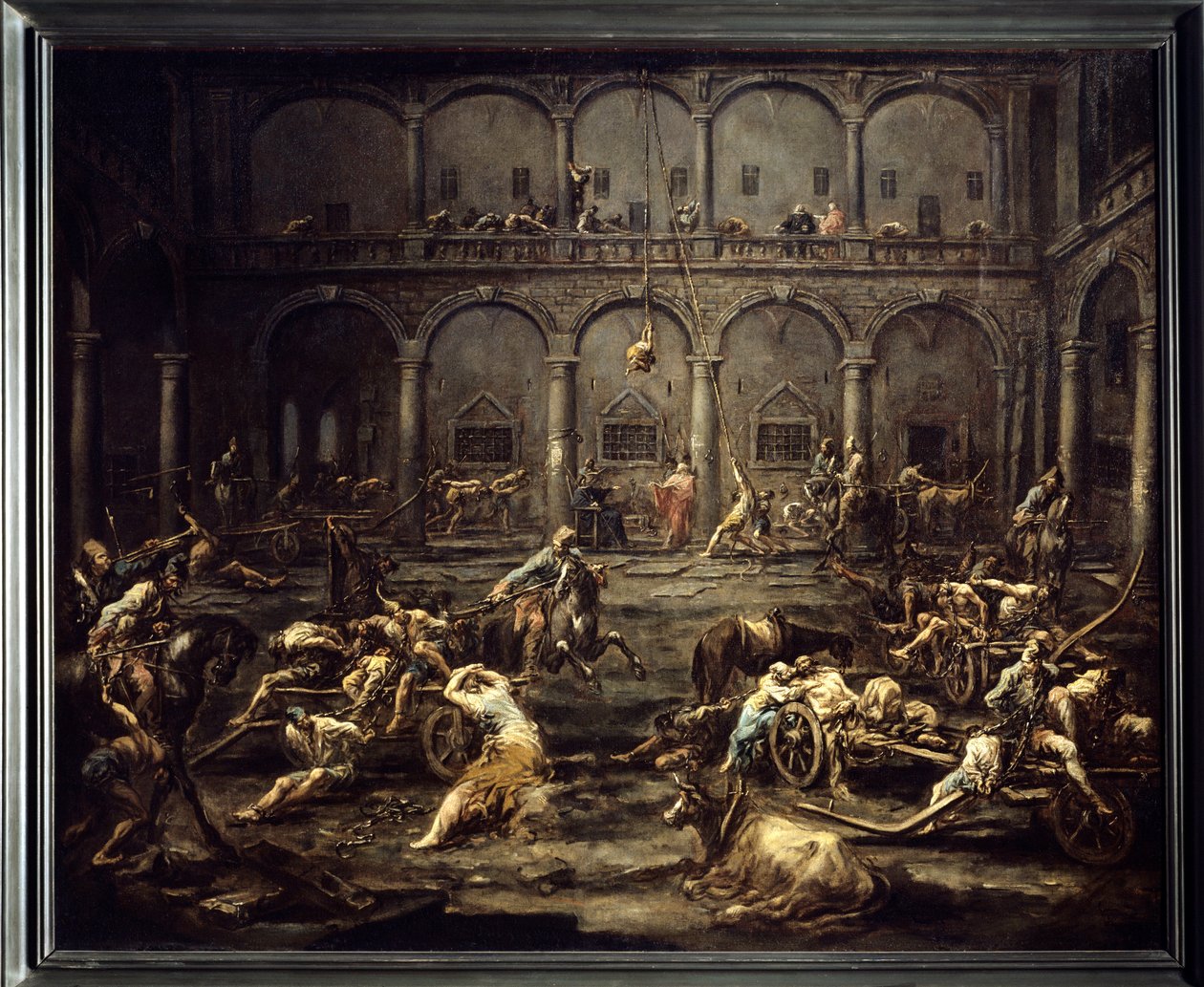 وصول أصحاب المعرض إلى سجن جنوة رسم أليساندرو ماجناسكو (1667-1749) من القرن الثامن عشر. 1.16x1.42 م بوردو ، متحف الفنون الجميلة. بواسطة اليساندرو ماجناسكو