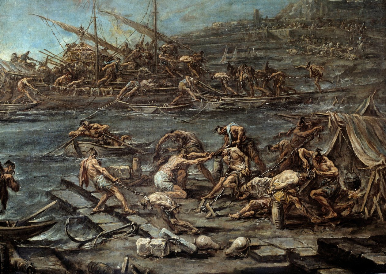 صعود الجاليريين في ميناء تفاصيل الجينات. لوحة لأليساندرو ماجناسكو (1667-1749). خافت. 1.16 × 1.42. بوردو ، متحف الفنون الجميلة بواسطة اليساندرو ماجناسكو