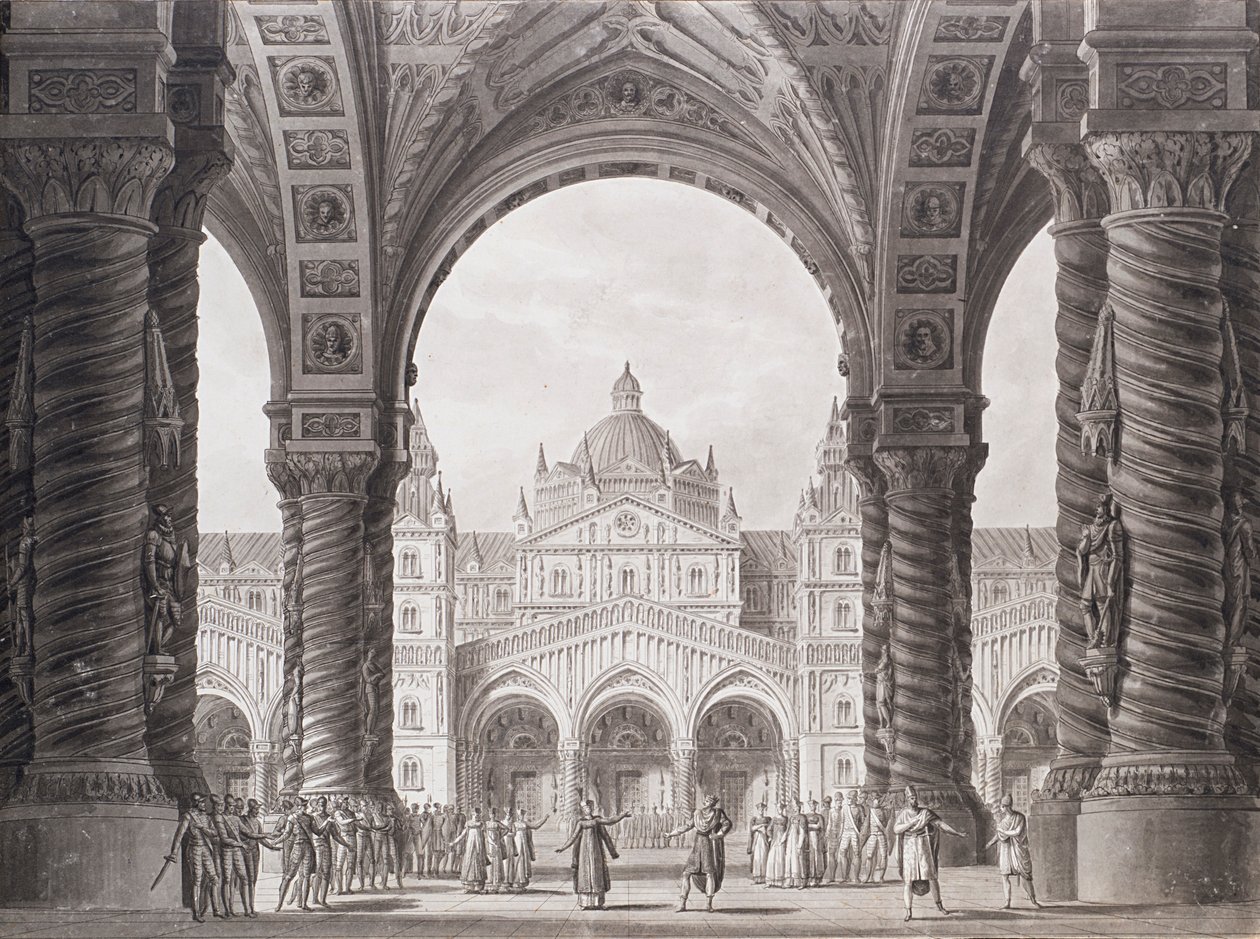 تصميم المسرح لأوبرا seria I due Valdomiri بواسطة Peter Winter. تياترو ألا سكالا 1818. بواسطة اليساندرو سانكوريكو
