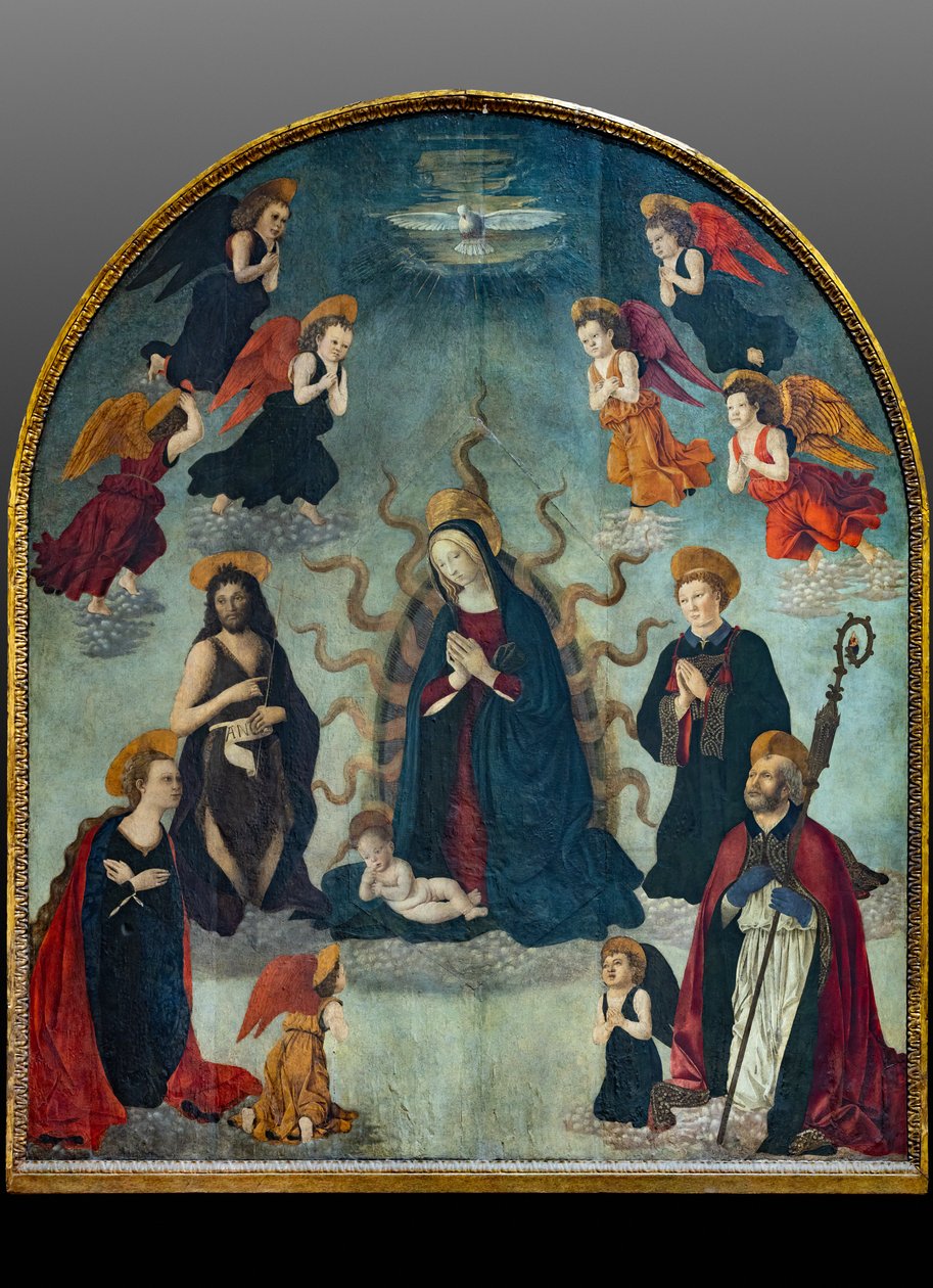 مادونا والطفل مع القديسين (زيت على لوح) بواسطة Alessio & Scheggini Michele da Larciano (المعروف باسم Graffione) (1470 85) بالدوفينيتي