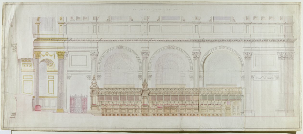 ارتفاع الكورال في كاتدرائية القديس بولس كما تم تجديدها بواسطة CR Cockerell (1788-1863) 1848 (قلم رصاص ومرحاض على ورق) بواسطة الكسندر ديك جوف