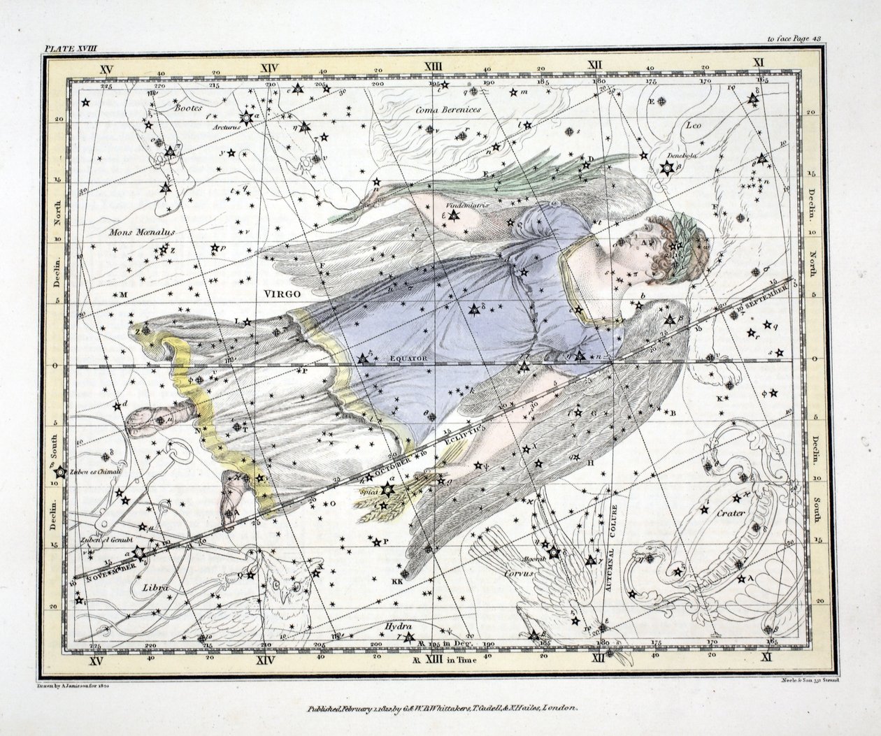 برج العذراء (لوحة XVIII) ، من "أطلس سماوي" تأليف ألكسندر جاميسون ، حانة. لندن 1822 (النقش اليدوي) بواسطة ألكسندر جاميسون