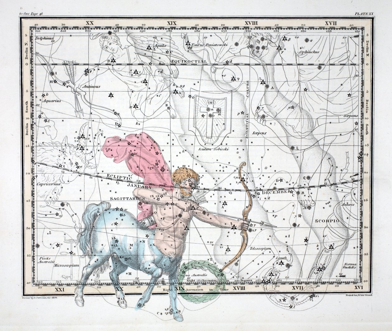الأبراج (اللوحة XX) القوس ، من "أطلس سماوي" بقلم ألكسندر جاميسون ، حانة. لندن 1822 (النقش اليدوي) بواسطة ألكسندر جاميسون