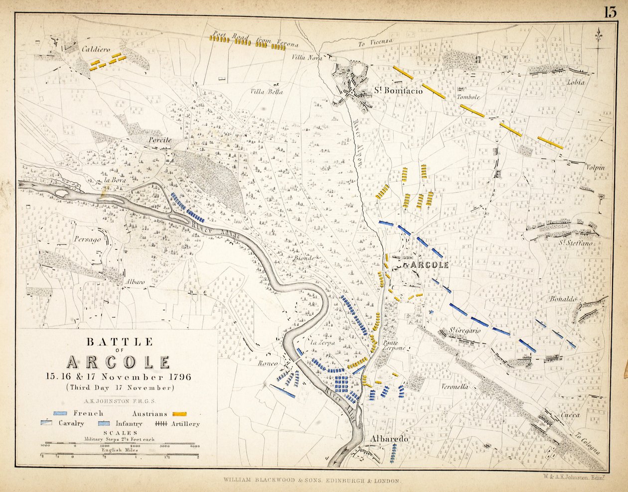خريطة معركة أركول ، نشرها ويليام بلاكوود وأولاده ، ادنبره و لندن ، 1848 (نقش يدوي) بواسطة الكسندر كيث جونستون