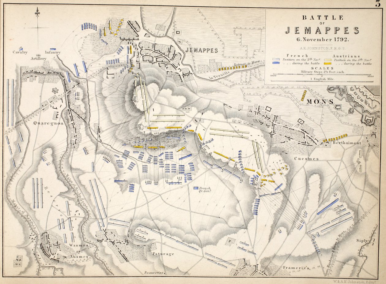 خريطة معركة Jemappes ، التي نشرها ويليام بلاكوود وأولاده ، ادنبره و لندن ، 1848 (النقش اليدوي) بواسطة الكسندر كيث جونستون
