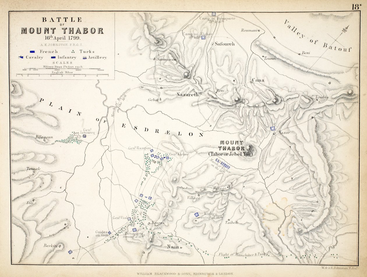 خريطة لمعركة جبل ثابور ، نشرها ويليام بلاكوود وأولاده ، ادنبره و لندن ، 1848 (نقش يدوي) بواسطة الكسندر كيث جونستون