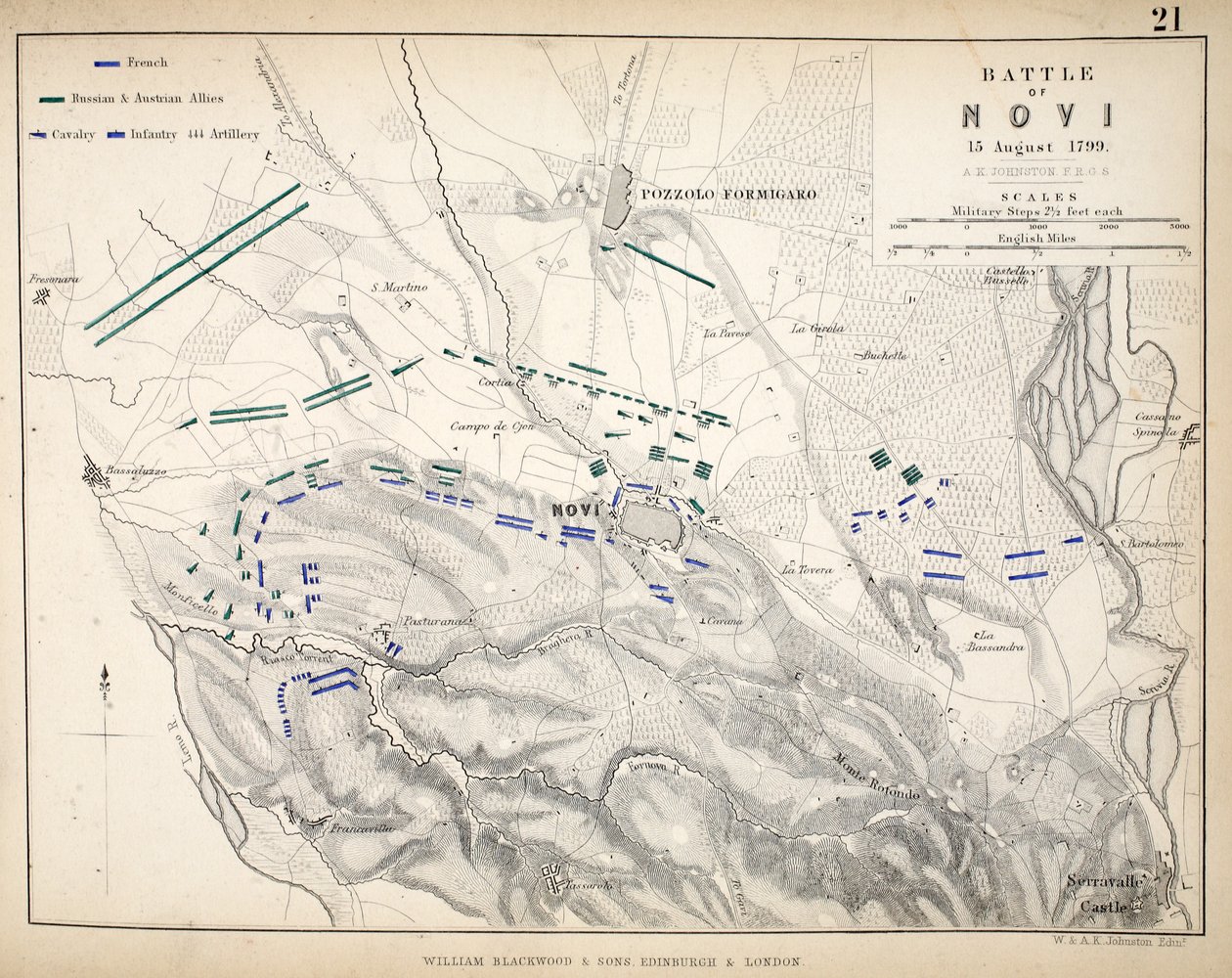 خريطة لمعركة نوفي ، نشرها ويليام بلاكوود وأولاده ، إدنبرة وأندن ، 1848 (نقش يدوي) بواسطة الكسندر كيث جونستون