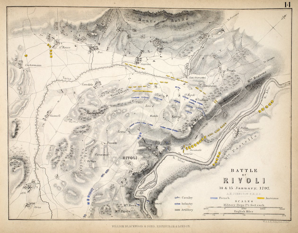 خريطة لمعركة ريفولي ، نشرها ويليام بلاكوود وأولاده ، إدنبرة وأندن ، 1848 (نقش يدوي) بواسطة الكسندر كيث جونستون