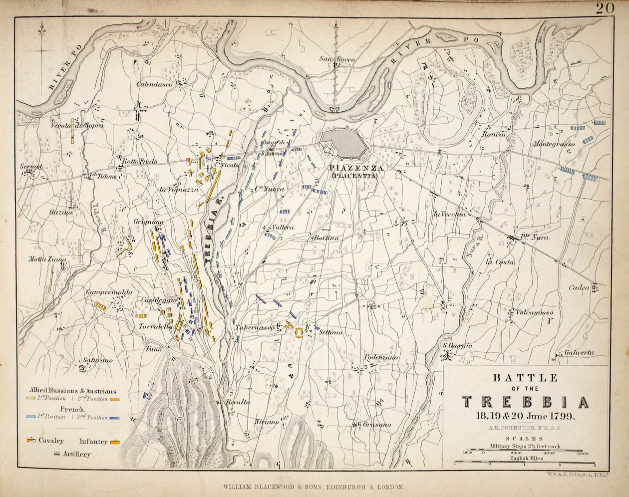 خريطة معركة ترببيا ، نشرها ويليام بلاكوود وأولاده ، ادنبره ، لندن ، 1848 (نقش يدوي) بواسطة الكسندر كيث جونستون