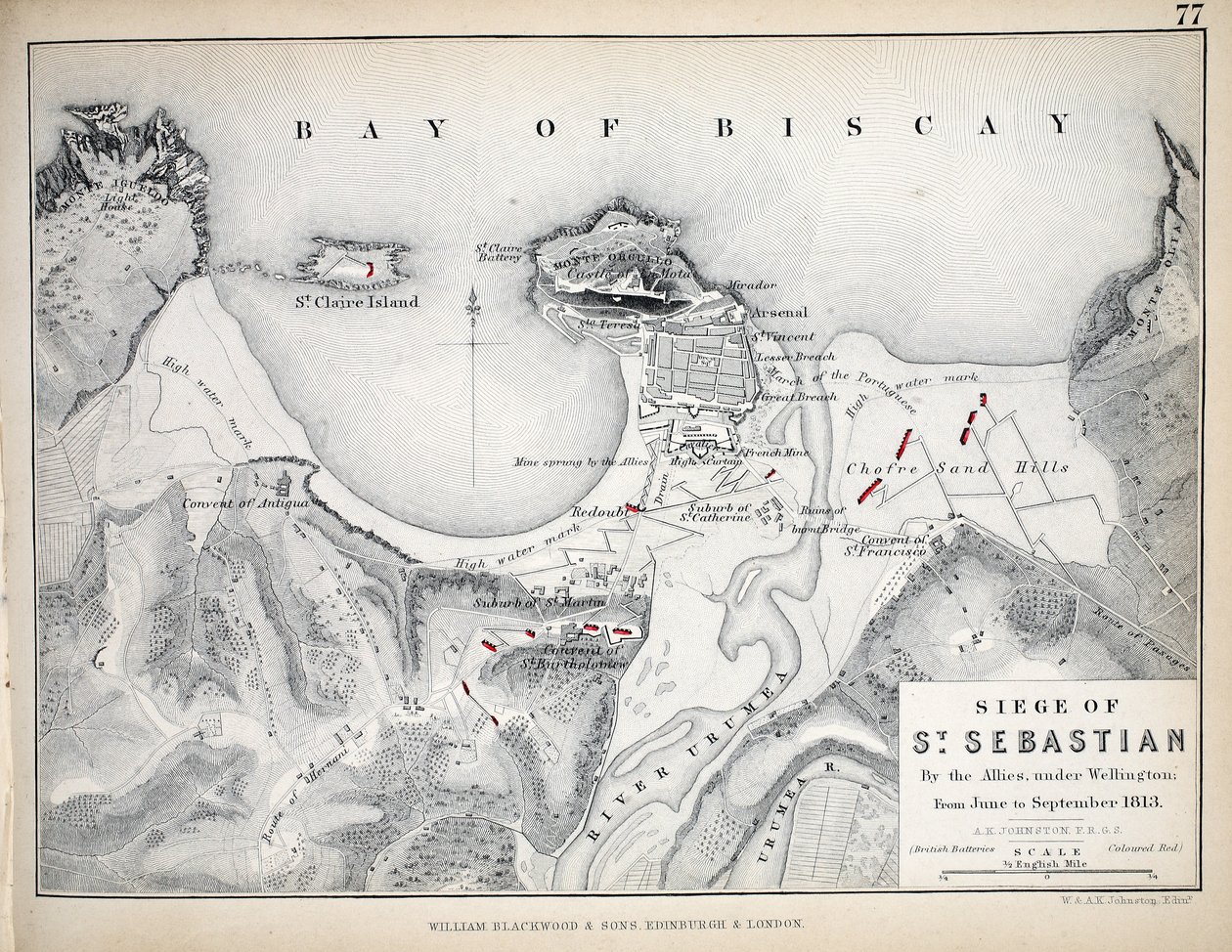خريطة حصار القديس سيباستيان ، نشرها ويليام بلاكوود وأولاده ، ادنبره و لندن ، 1848 (نقش يدوي) بواسطة الكسندر كيث جونستون