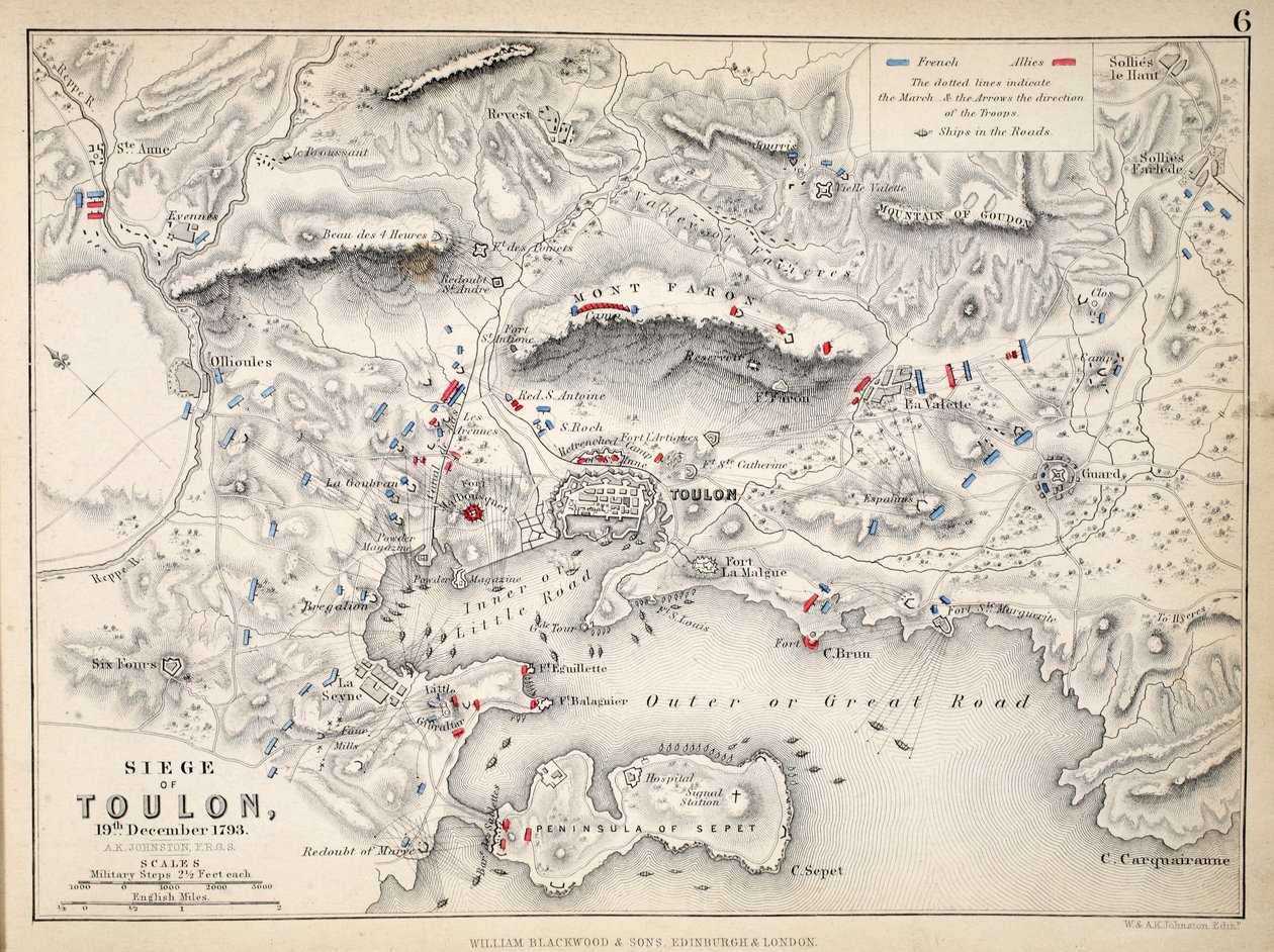 خريطة لحصار طولون ، نشرها ويليام بلاكوود وأولاده ، ادنبره و لندن ، 1848 (نقش يدوي) بواسطة الكسندر كيث جونستون