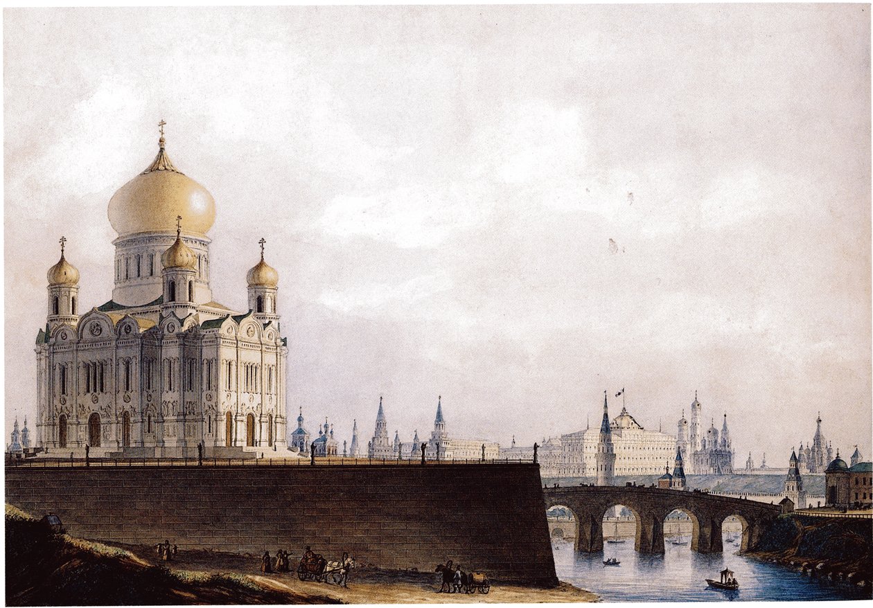 كاتدرائية المسيح المخلص مع إطلالة على موسكو الكرملين ، 1836-1837 بواسطة ألكسندر أندريفيتش ثون