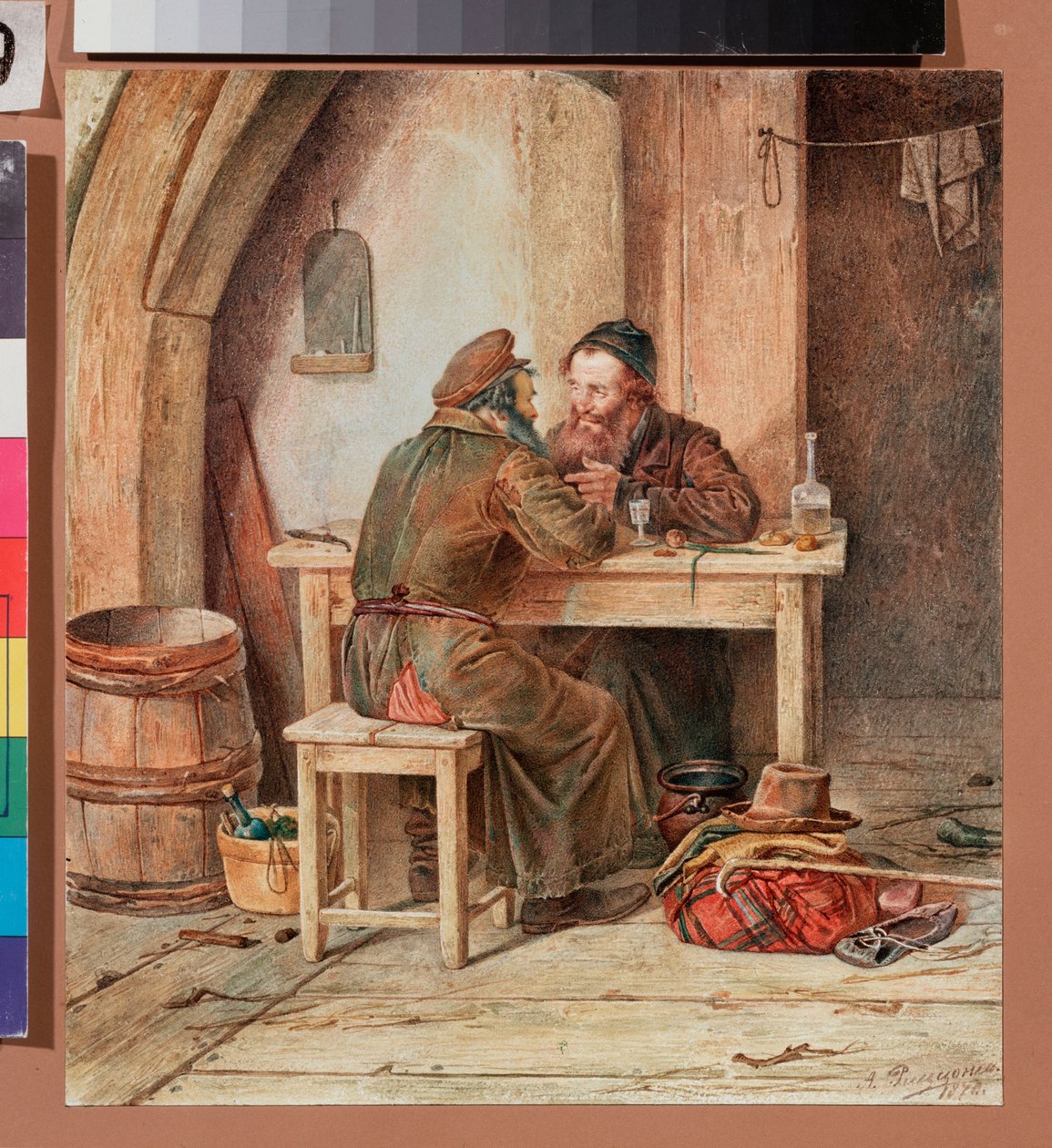 Dans une taverne - في حانة - عمل ألكسندر أنتونوفيتش ريزوني (1836-1902) ، ألوان مائية على الورق بواسطة ألكسندر أنتونوفيتش ريزوني