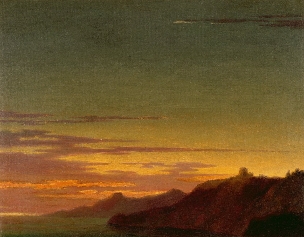 إغلاق اليوم: غروب الشمس على الساحل ، c.1768-75 (زيت فوق الجرافيت على ورق مسدود) بواسطة ألكسندر كوزينز