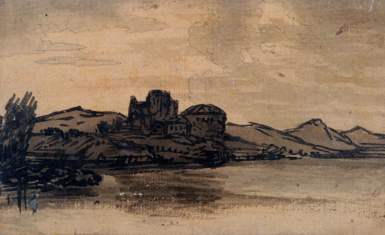 Italian Landscape with Domed Building (pencil & wash on paper) بواسطة ألكسندر كوزينز