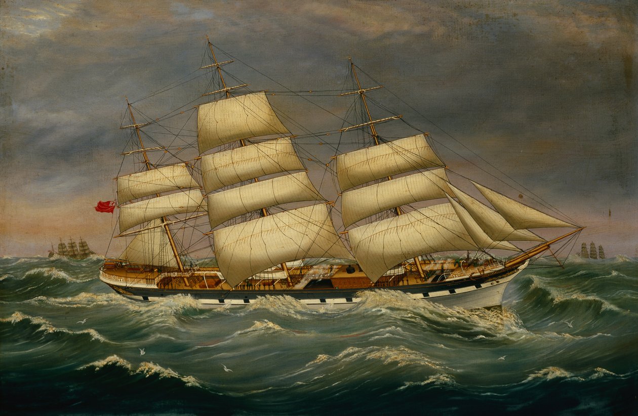 The Three Masted Clipper Benleuch in a Swell (زيت على قماش) بواسطة الكسندر كرومارتي
