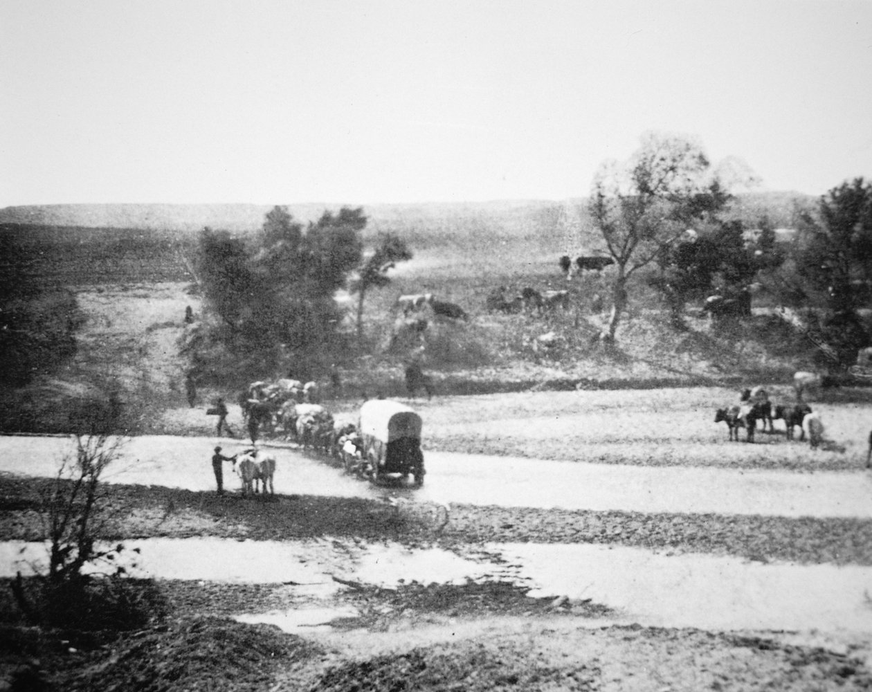 Covered Wagon crossing Tecolate Creek, New Mexico بواسطة الكسندر جاردنر