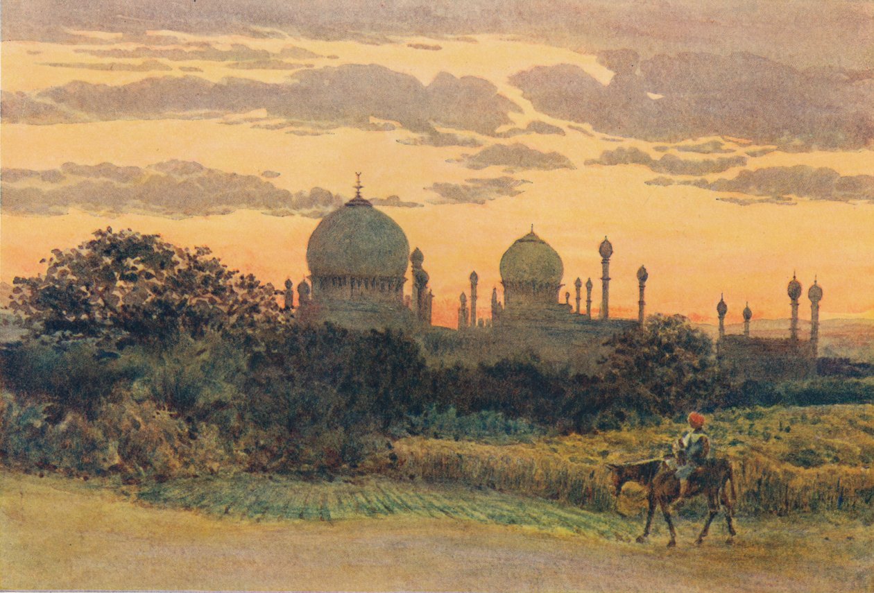 غروب الشمس خلف إبراهيم روزا ، بيجابور ، c1880 1905. بواسطة الكسندر هنري هالام موراي
