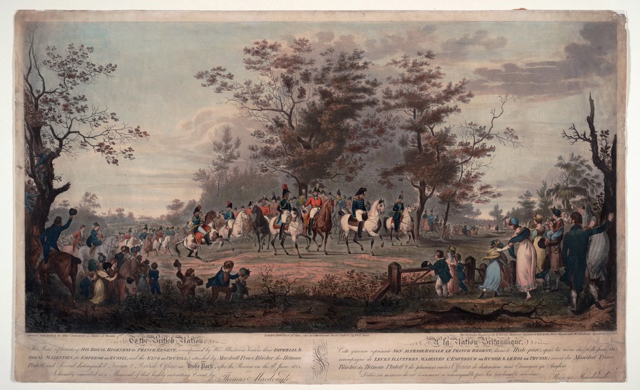 فريدريك غيوم (فريدريك غيوم) الثالث من بروسيا (1770-1840) - ملوك الحلفاء يراجعون هايد بارك 1814 - الأمير ريجنت ، ويليام الثالث ملك بروسيا ، ألكسندر الأول (الإسكندر الأول من روسيا بواسطة ألكسندر إيفانوفيتش ساويرويد