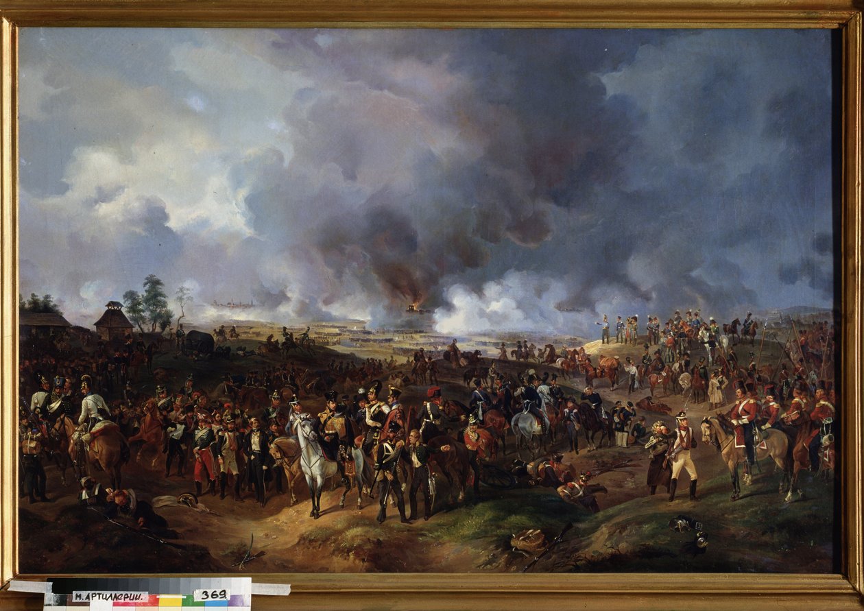 معركة الأمم في لايبزيغ (ألمانيا) ، أكتوبر 1813. (أو معركة لايبزيغ ، حلقة من الحروب النابليونية ، أثناء الحملة الألمانية (1813). رسم ألكسندر إيفانوفيتش سورويد (1783-1844) ، زيت على قماش بواسطة ألكسندر إيفانوفيتش ساويرويد