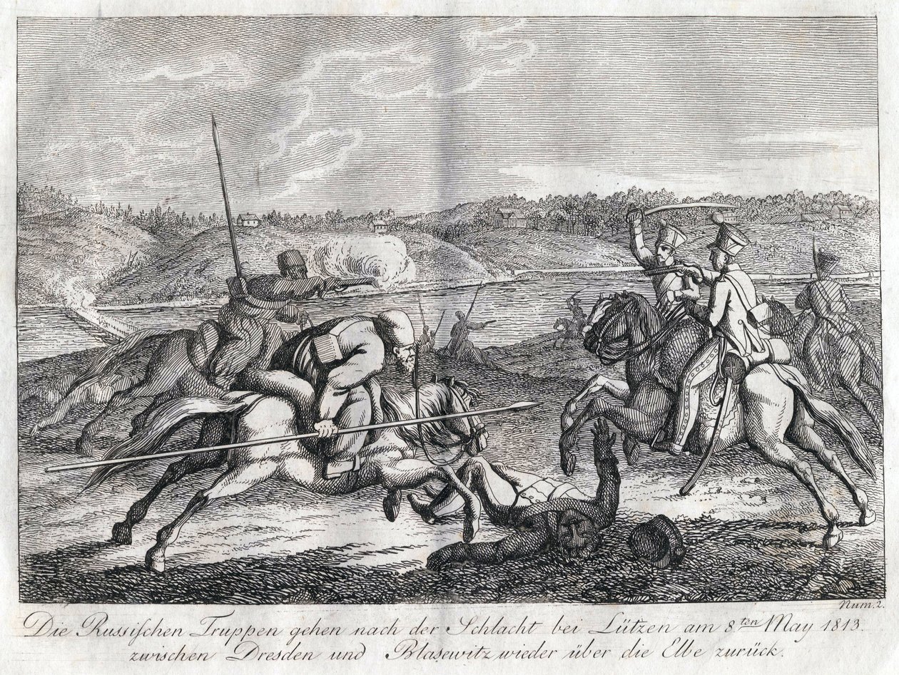 تعود القوات الروسية بعد معركة لوتزن عبر نهر إلبه - سورويد ، ألكسندر إيفانوفيتش (1783-1844) - 1813 - حفر - 21 × 26 - مجموعة خاصة بواسطة ألكسندر إيفانوفيتش ساويرويد