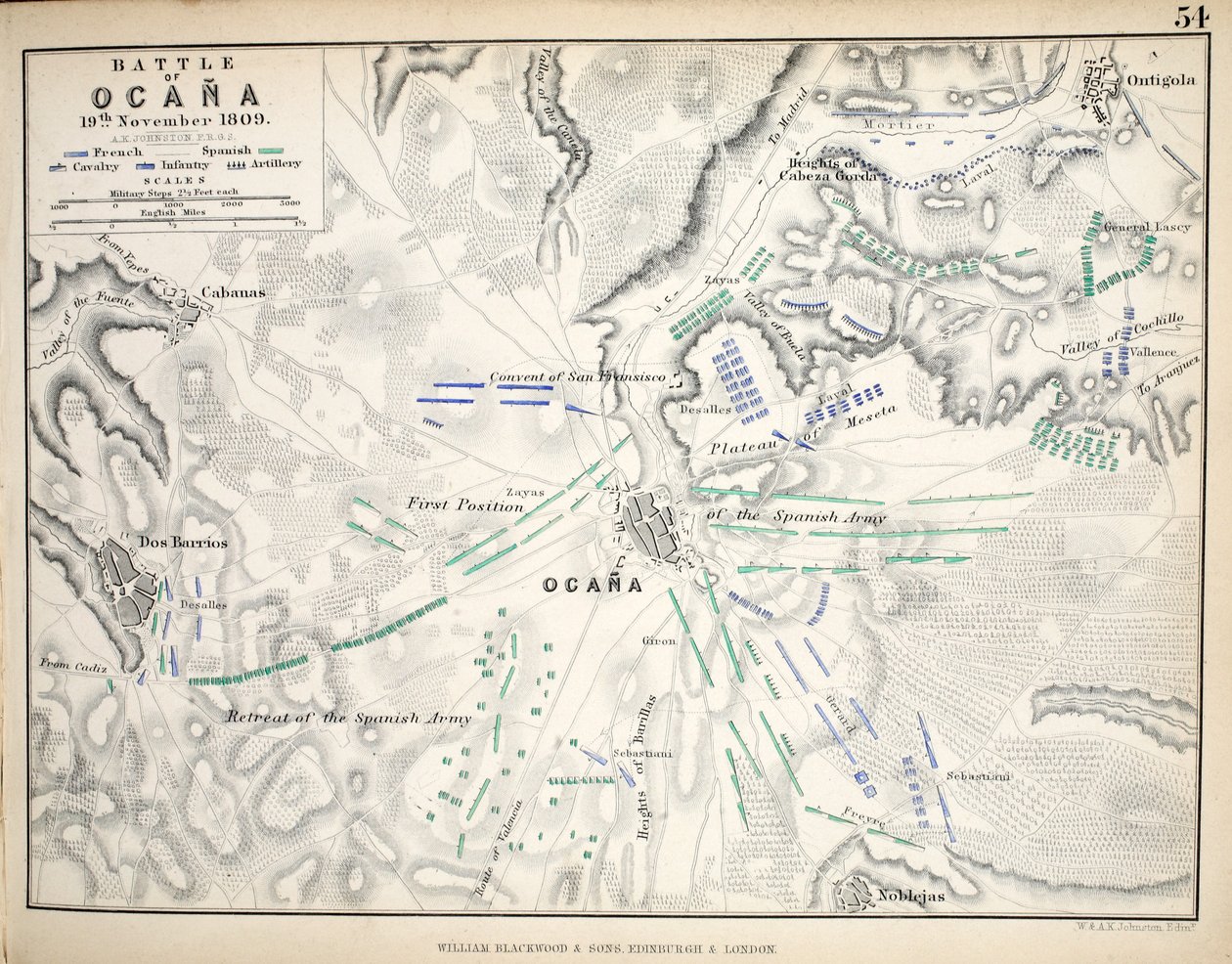 خريطة لمعركة أوكانا ، نشرها ويليام بلاكوود وأولاده ، إدنبرة وأندن ، 1848 (نقش يدوي) بواسطة الكسندر كيث جونستون