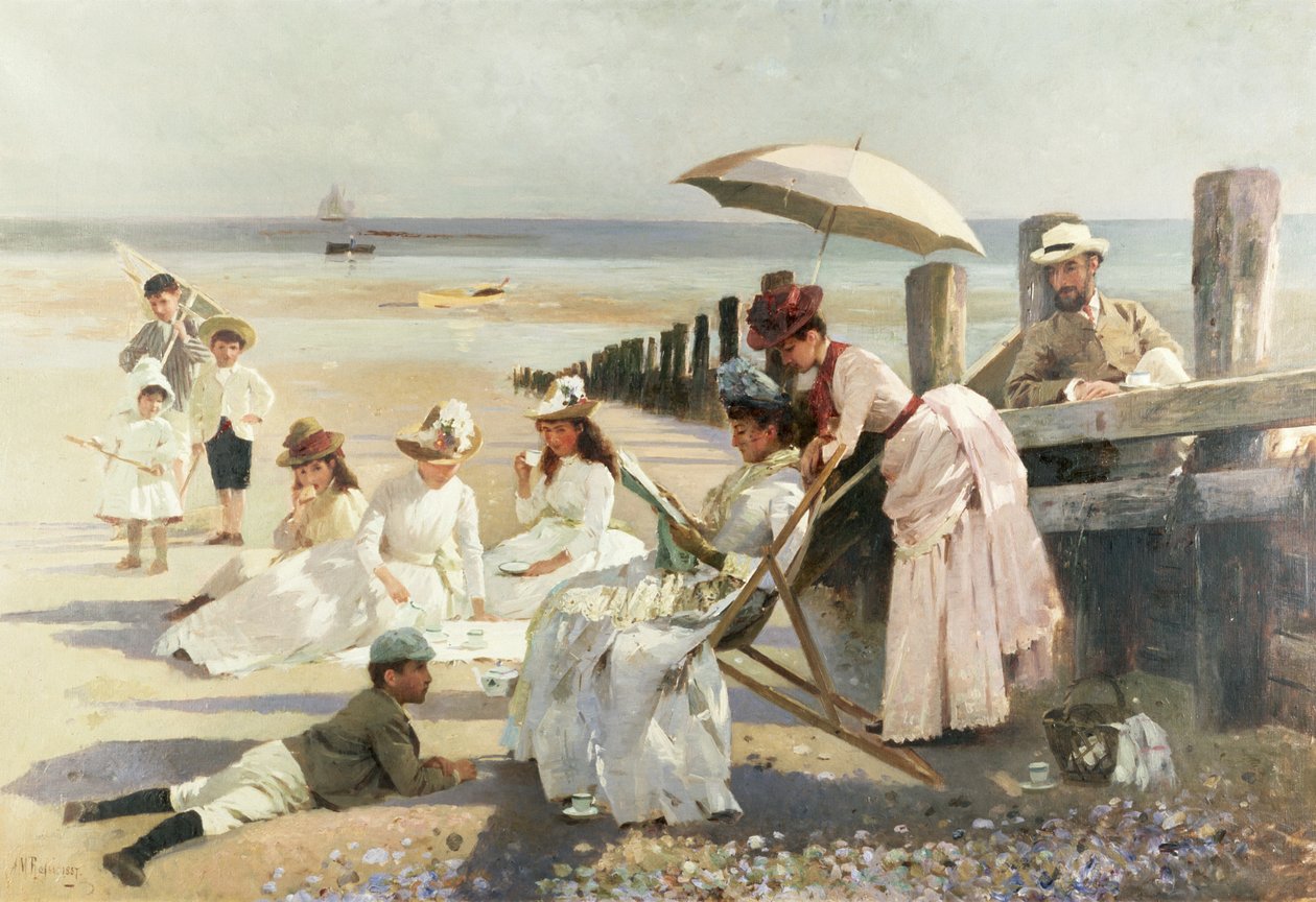 على شواطئ Bognor Regis - Portrait Group of the Harford Couple and أطفالهم ، 1887 بواسطة ألكسندر م.روسي