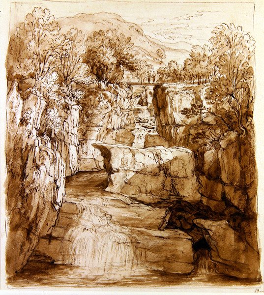 ذا براكلين فولز ، بيرثشاير ، حوالي عام 1810 (قلم وحبر بني مع غسل على ورق) بواسطة الكسندر نسميث