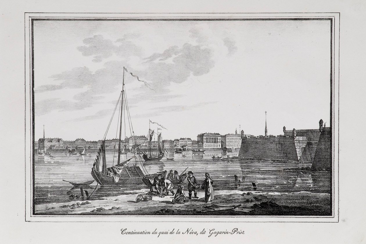 رصيف بتروفسكي في سانت بطرسبرغ ، ما يسمى بسلسلة مشاهد شجار Gagarinsky مناظر سانت بطرسبرغ ، 1820s بواسطة ألكسندر بلوخارت