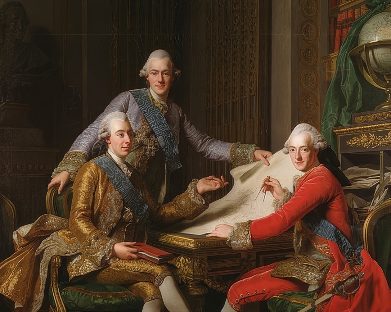 الملك جوستاف الثالث من السويد وإخوانه. 1771 بواسطة الكسندر روسلين