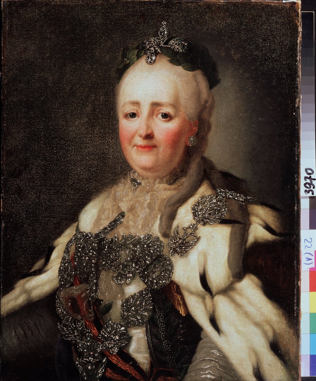 "" صورة كاترين الثانية (كاترينا الثانية) (1729-1796) ، إمبراطورة روسيا "" لوحة رسمها ألكسندر روزلين (1718-1795). الدولة الإقليمية I. متحف بوزالوستين للفنون ، رياسان. بواسطة الكسندر روسلين