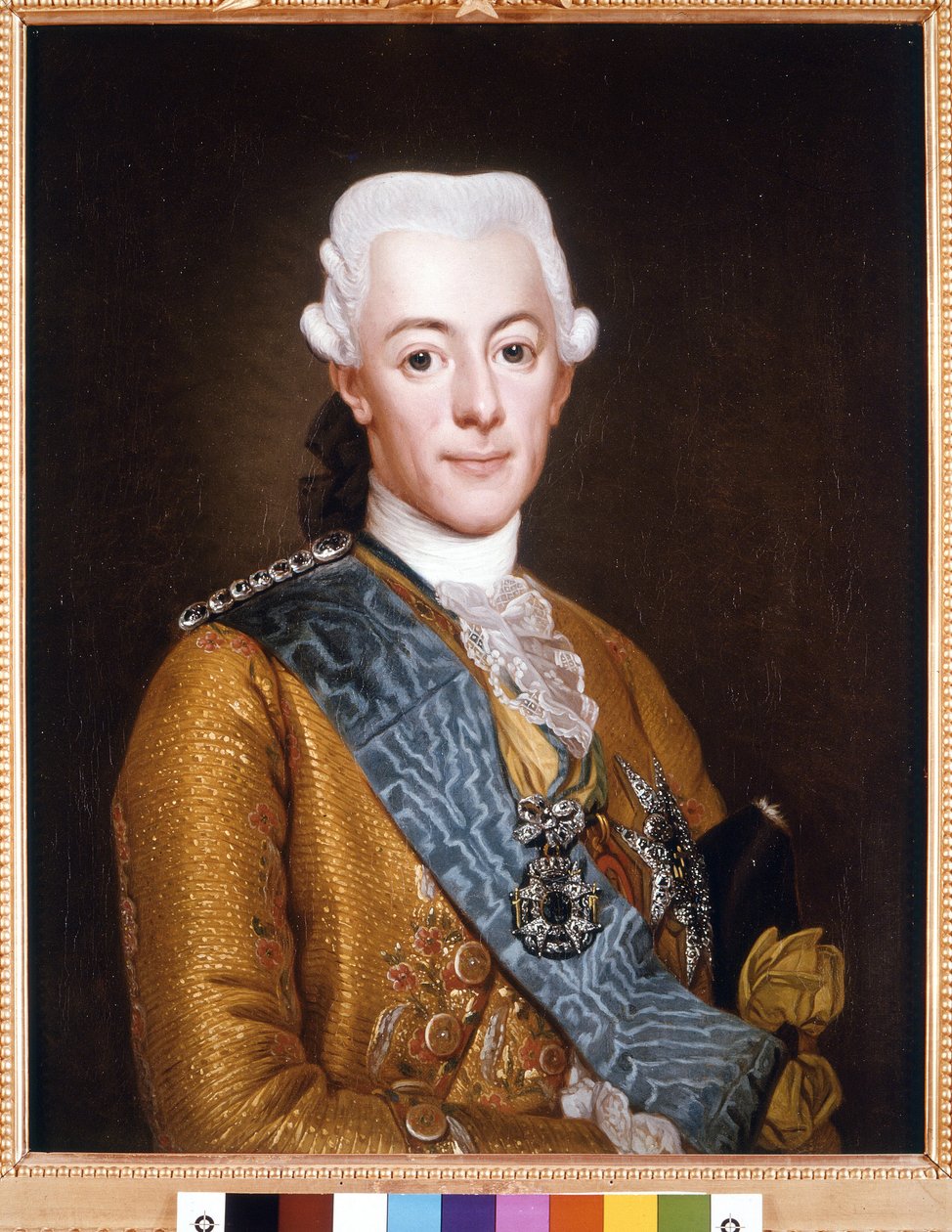 صورة لملك السويد غوستاف الثالث (غوستاف الثالث) (1746-1792) رسم ألكسندر روسلين (1718-1793) 1775 صن. ستوكهولم قلعة جريبشولم 73 × 59 سم بواسطة الكسندر روسلين
