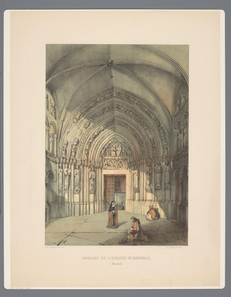 Bergportaal van Sint-Servaasbasiliek te Maastricht شرفة كنيسة سانت سيرفيه في مايستريخت (العنوان على القطعة) الآثار القديمة للعمارة من القرن الحادي عشر إلى القرن الثالث عشر في ليمبورغ (عنوان السلسلة) بواسطة الكسندر شيبكنز