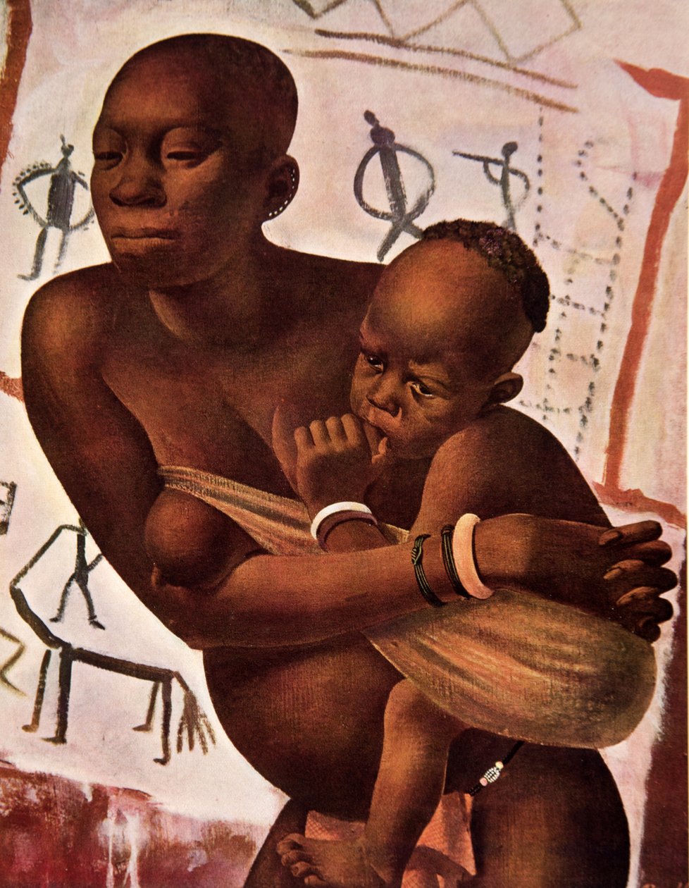 Femme Banda avec son Enfant ، من رسومات ولوحات أفريقية ، تم إعدامه خلال بعثة Citroen Centre Africa ، المهمة الثانية Haardt Audouin-Dubreuil ، حانة. باريس ، 1927 بواسطة ألكسندر ياكوفليف