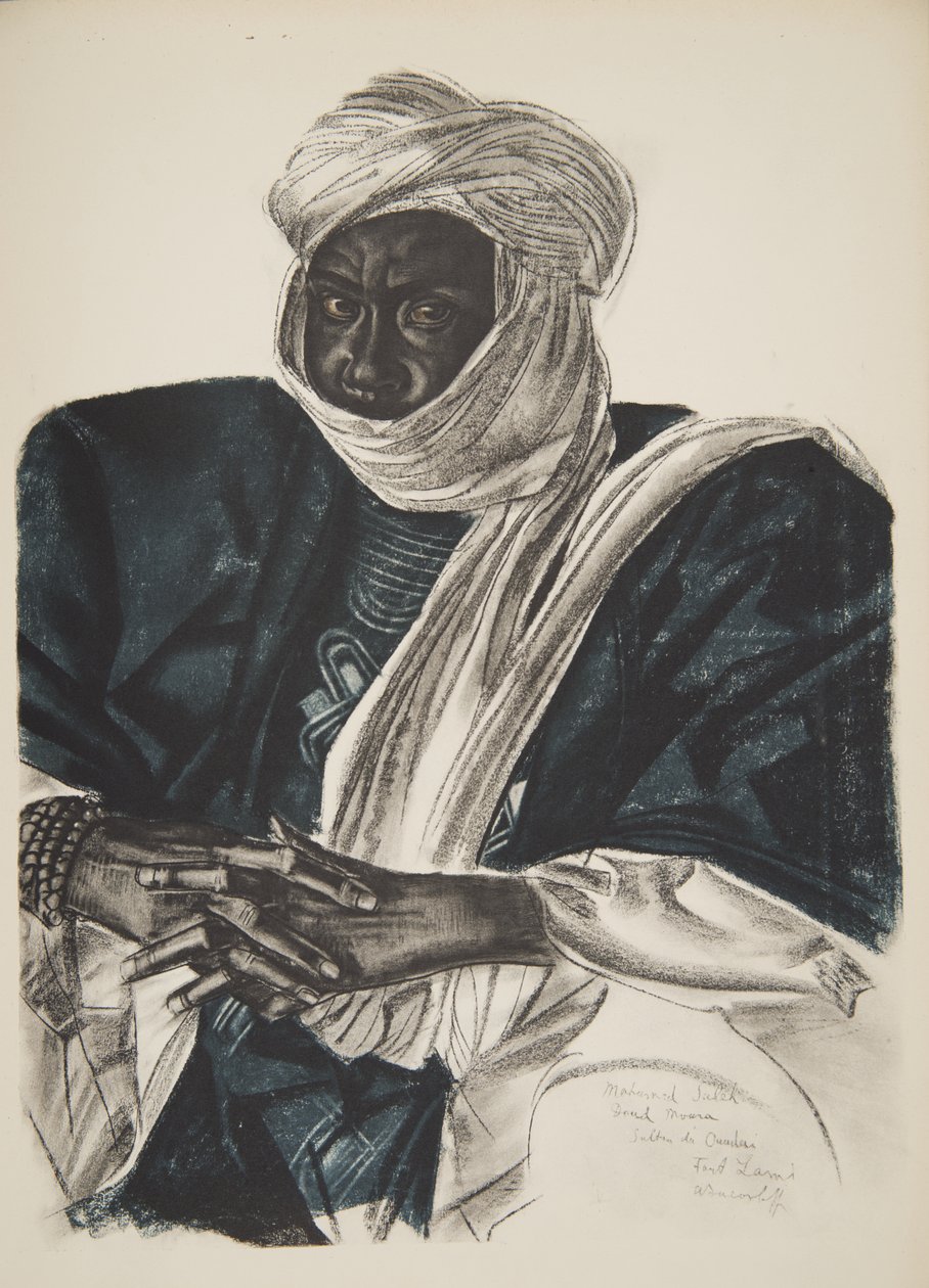 محمد سالك ، المعروف باسم Doud Moura ، سلطان Ouadai (Fort Lamy) ، من رسومات ولوحات أفريقية ، تم إعدامه خلال بعثة Citroen Centre Africa ، البعثة الثانية Haardt Audouin-Dubreuil ، حانة. بواسطة ألكسندر ياكوفليف