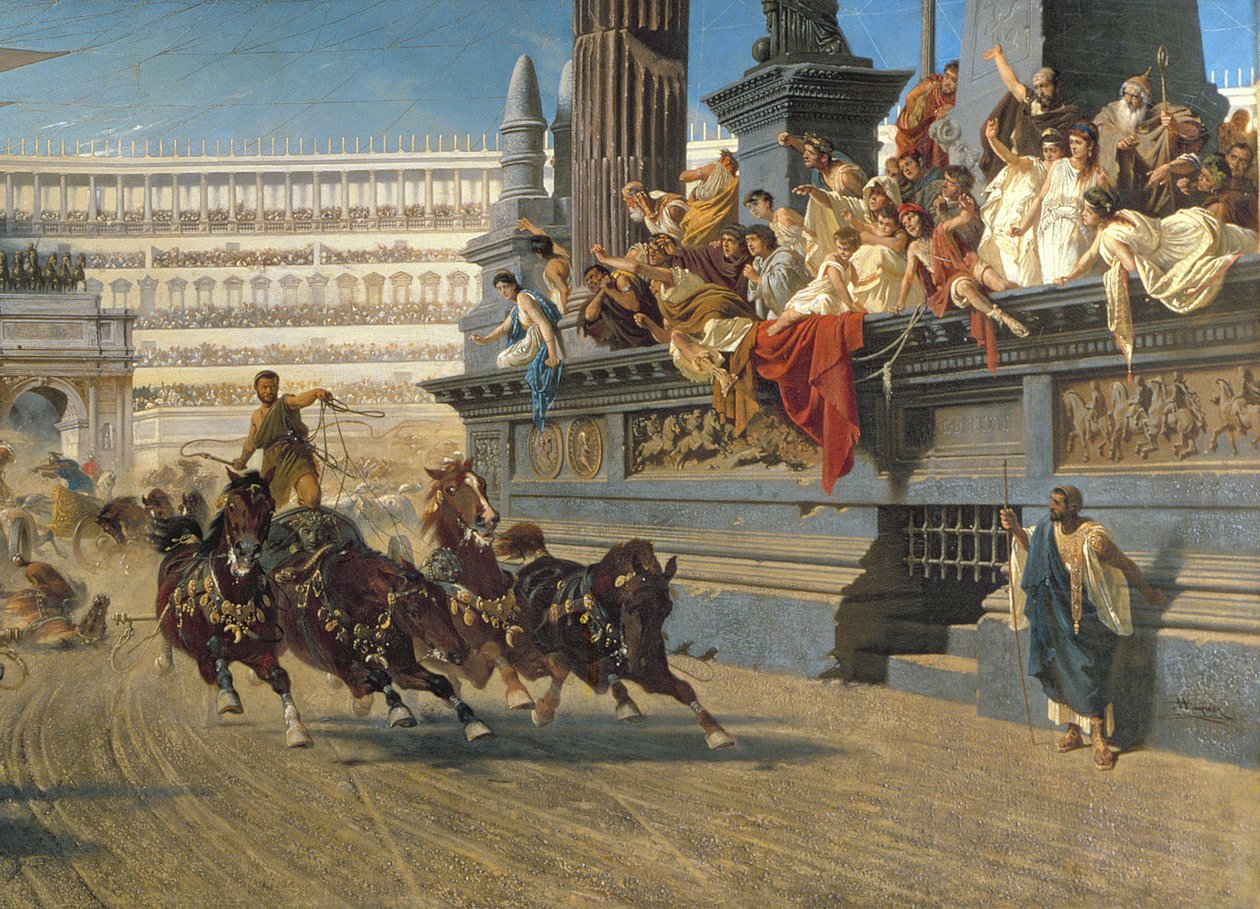 The Chariot Race ، حوالي 1882 (زيت على قماش) (تفاصيل 201093) بواسطة الكسندر فون فاغنر